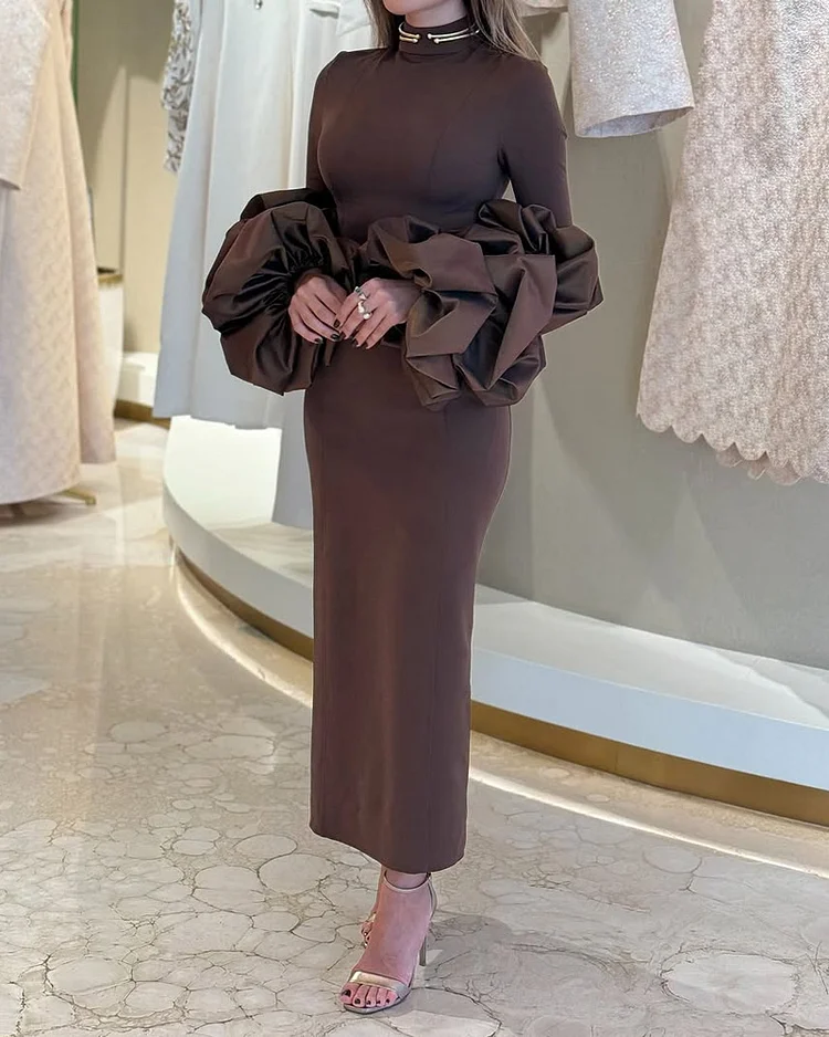 Lantern sleeve solid color dress