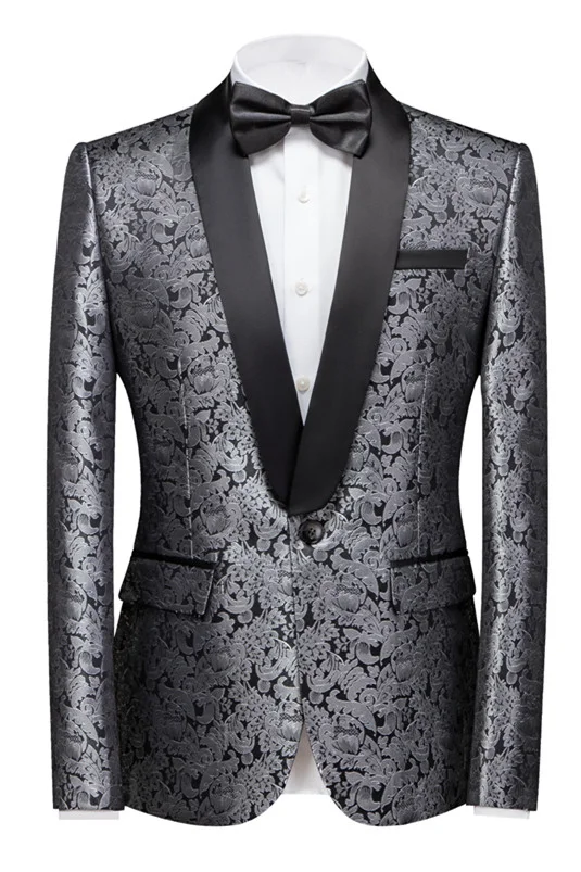 Daisda Unique Silver Shawl Lapel One Button Jacquard Wedding Suit For Men