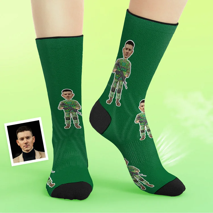 Custom Breathable Face Socks Army Gift Custom Face Socks