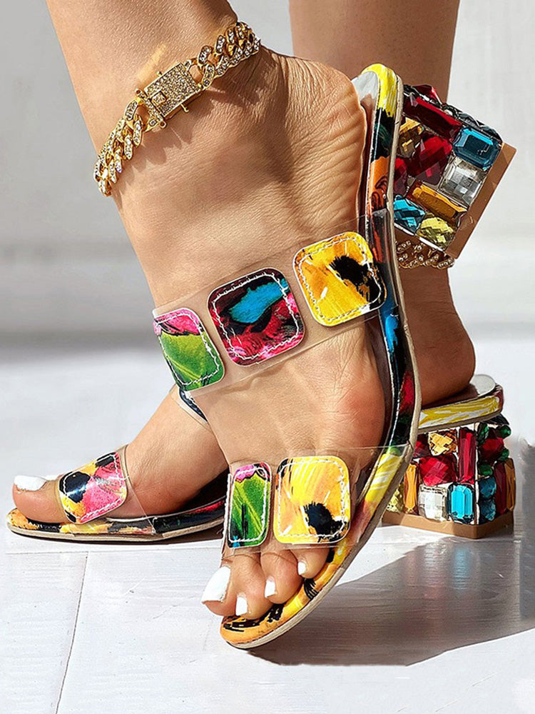 Colorful Rhinestones Geo Deco Sandals - ECHOINE