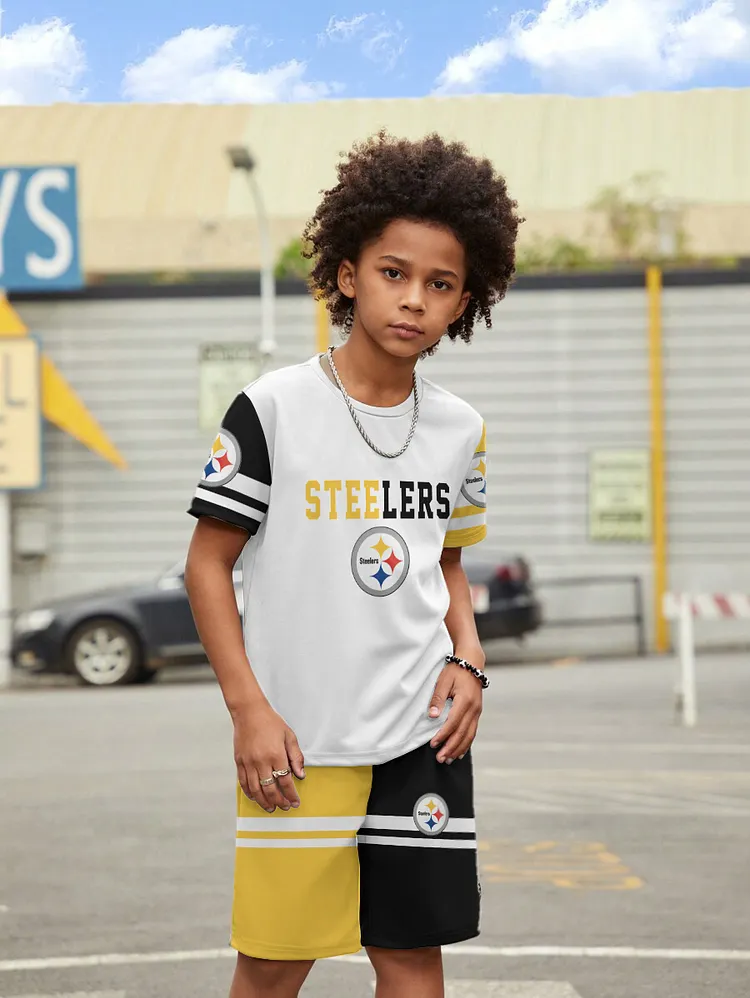 Pittsburgh Steelers  New Design Kids（5-14Y)' Casual Crew Neck T-shirt And Drawstring Shorts  2pcs/Set