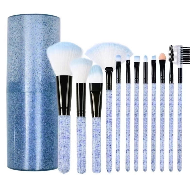 Lady Plastic Corrugated Nylon Wool Plastic Handle Makeup Brushes 1 Set