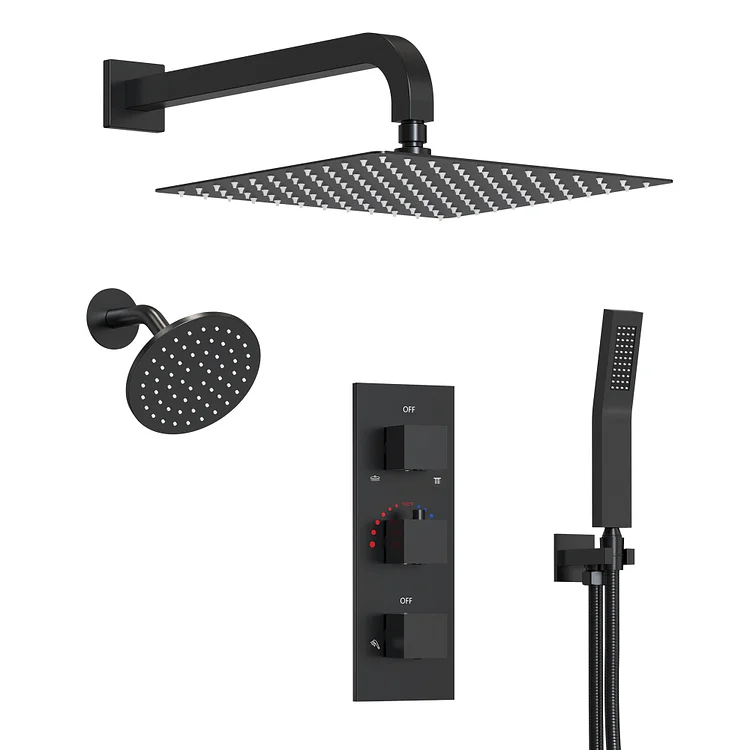 EVERSTEIN Wall Mount Thermostatic Rainfall Shower System in Matte Black SFS-1065-BK12