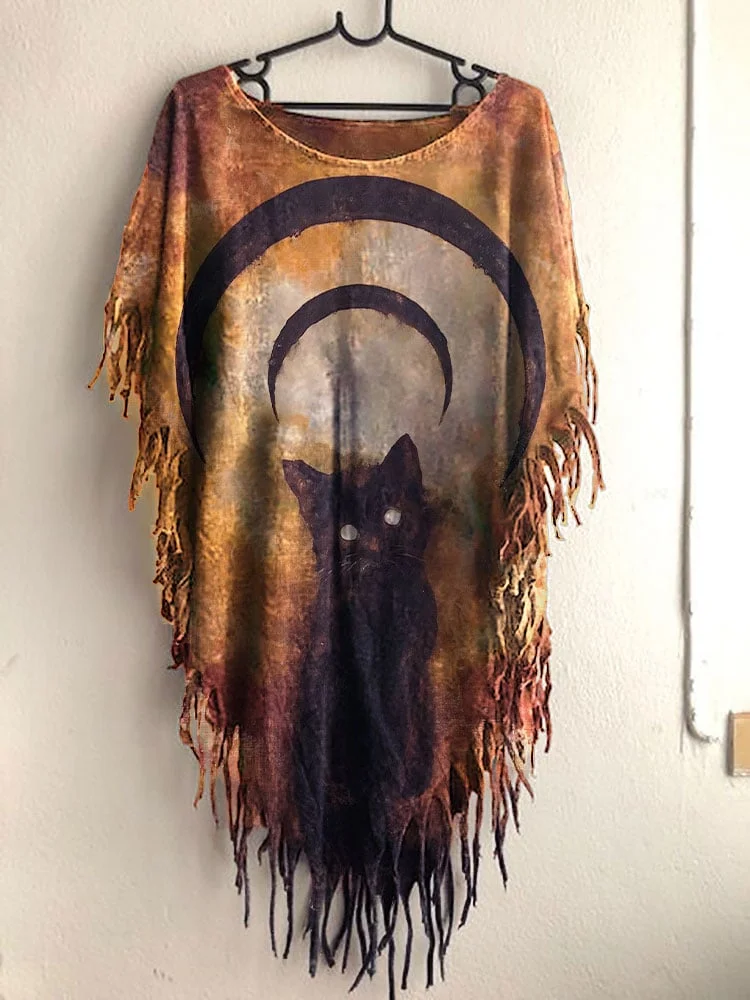 Women's Halloween Vintage Black Cat Print Top