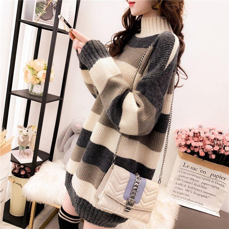 Casual Oversized Pullover Sweaters Loose Warm Striped Jumper Women Teen Knitwear Autumn Winter New Knitted Sweater Women 16587