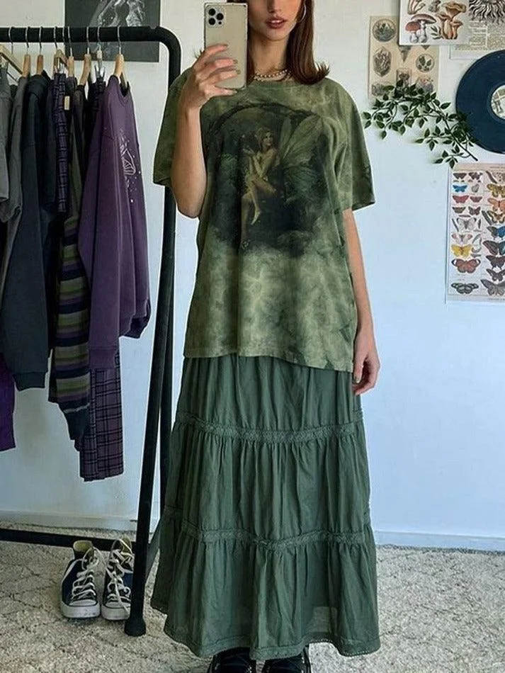 Brownm Tie Dye Grunge Fairy Print Tee