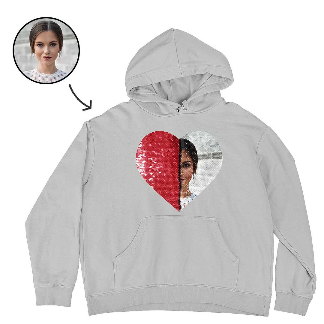 Custom Flip Sequin Hoodie(Heart) - Buy 2 Get Free Shipping