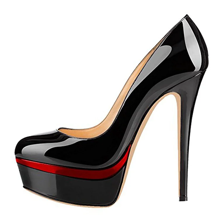 Black Patent Leather Stiletto Heels Formal Shoes Platform Heels |FSJ Shoes