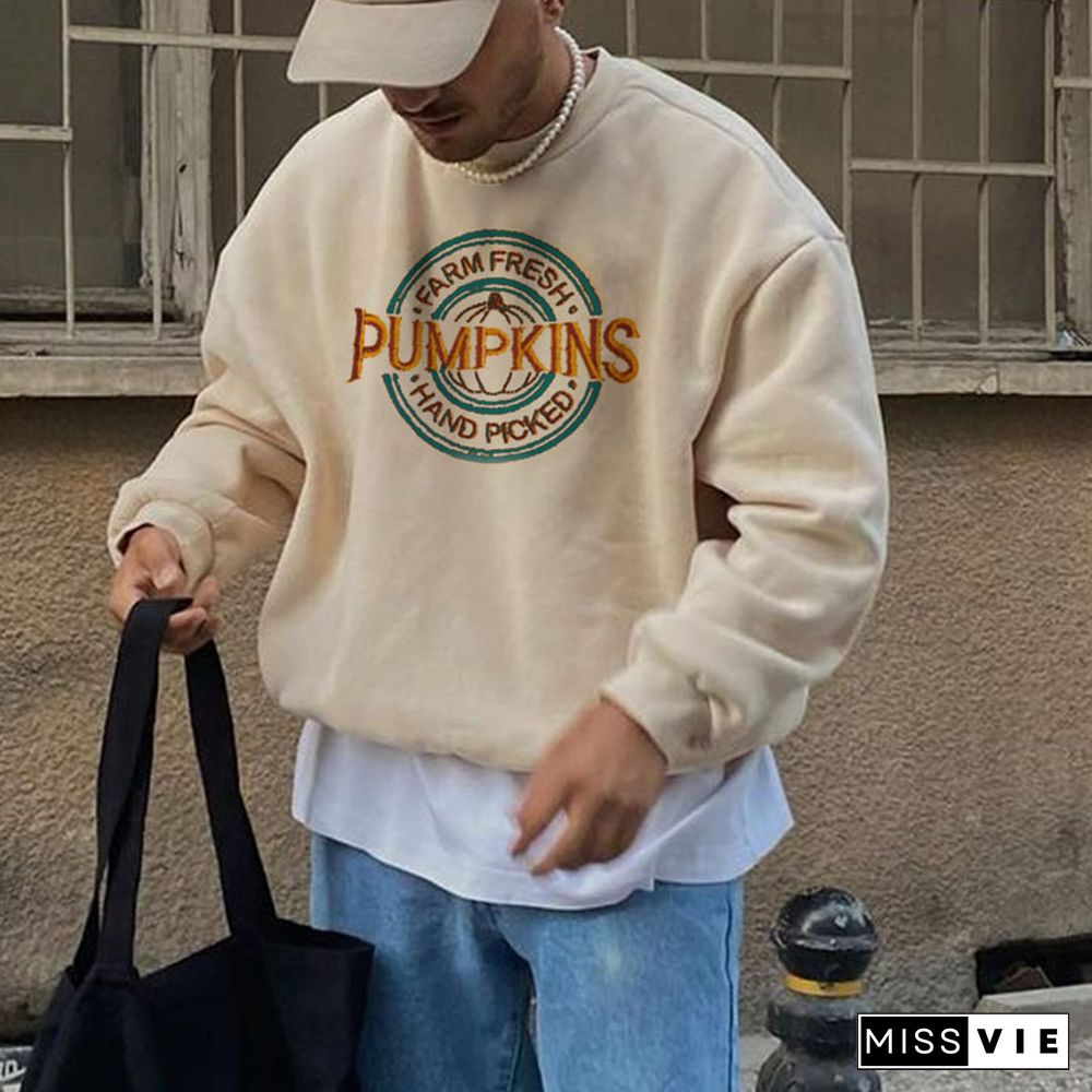 Retro Halloween Men's Pumpkin Crew Neck Sweatshirt