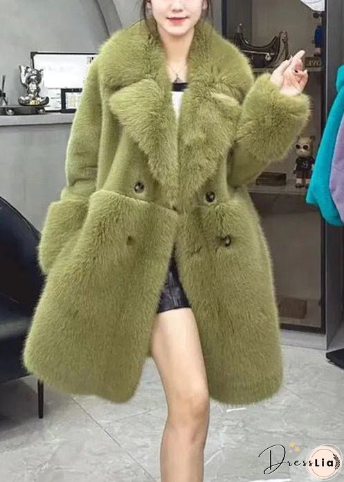 Loose Leopard Peter Pan Collar Button Patchwork Fuzzy Fur Fluffy Coat Long Sleeve