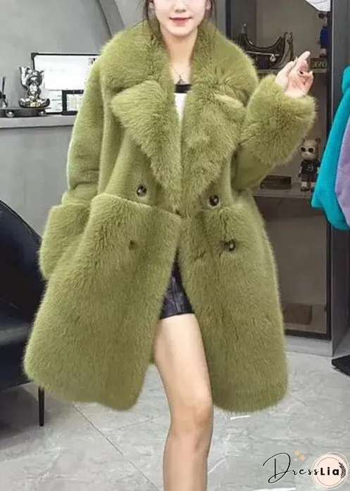 Loose Leopard Peter Pan Collar Button Patchwork Fuzzy Fur Fluffy Coat Long Sleeve