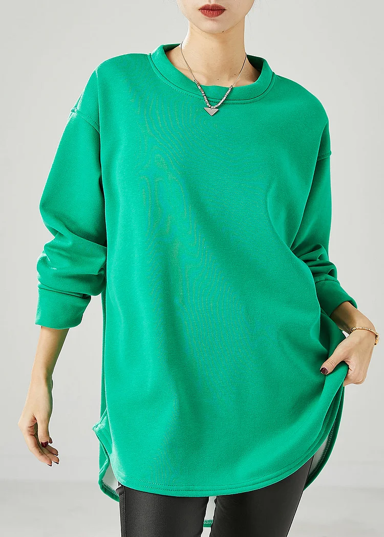 Plus Size Green Oversized Warm Fleece Sweatshirts Top Spring