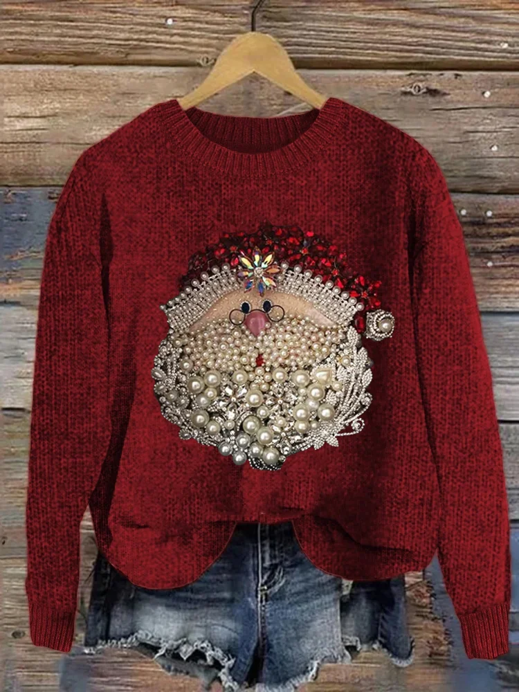 Christmas Santa Claus Jewel Art Cozy Knit Sweater wearshes