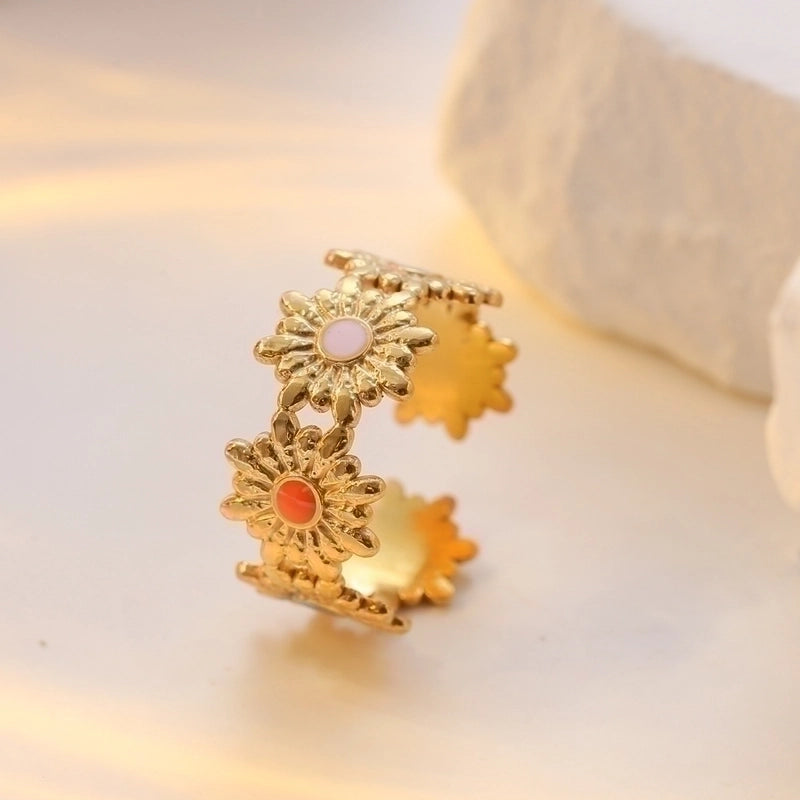 Lady Flower Stainless Steel 18K Gold Plated Plating Open Rings