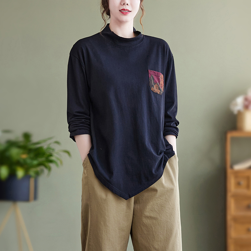 Irregular Print High-Neck Long Sleeve T-Shirt
