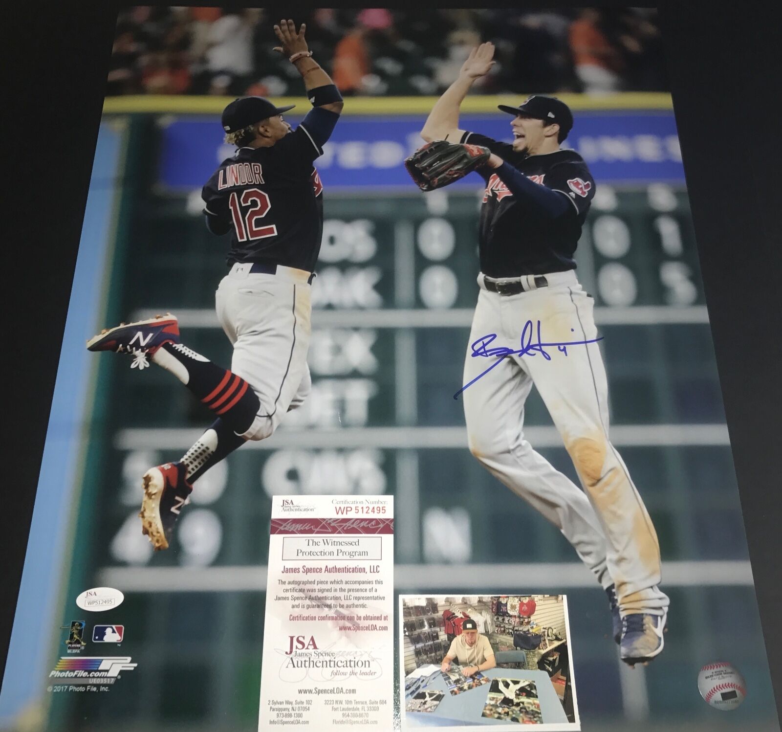 Bradley Zimmer Indians Autographed Signed 16x20 Photo Poster painting JSA WITNESS COA LINDOR 1