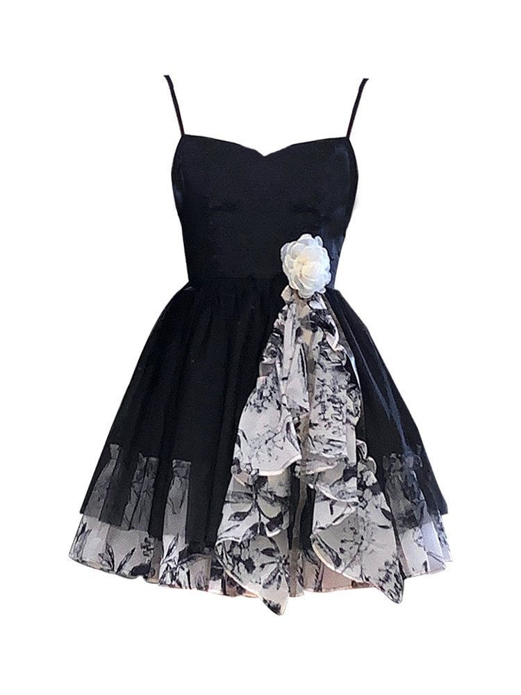 Black Gothic Floral Dress PE136