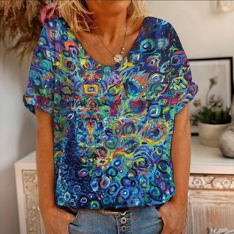 Casual Colorful Print Short Sleeve T-Shirt