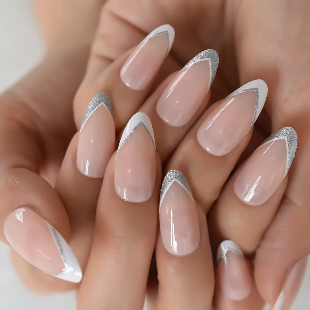 Natural Nude Purple French False Fake Nails Press on Leopard Nails Art Tips Daily Office Finger Wear Manicure Tool 515-1-Nail Inspo