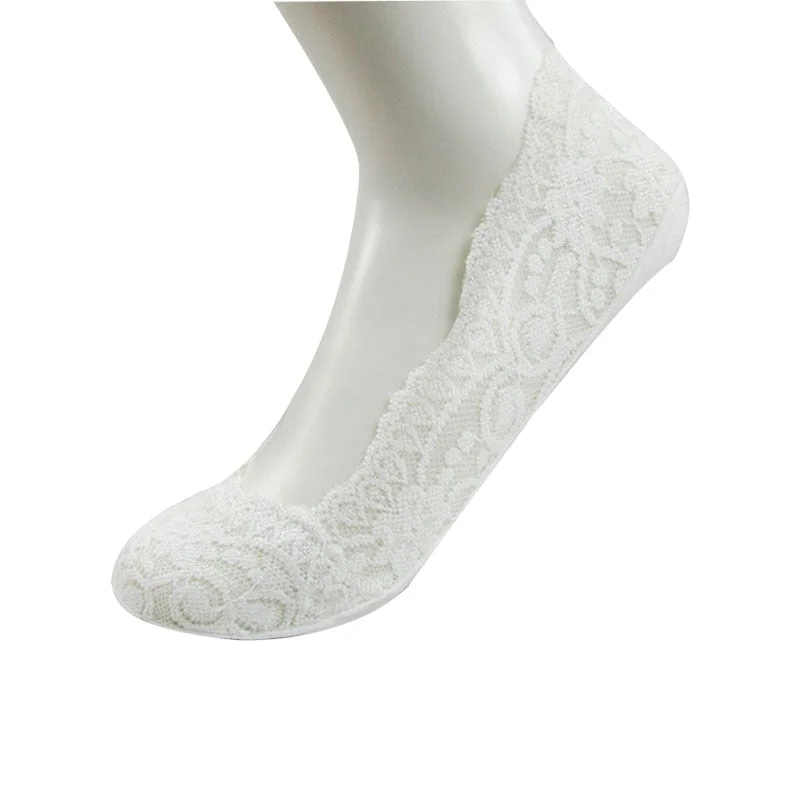 Summer women girl Silica Gel Lace Boat Socks Invisible Cotton Sole Non-slip Antiskid Slippers Anti-Slip Sock 3pair=6pcs