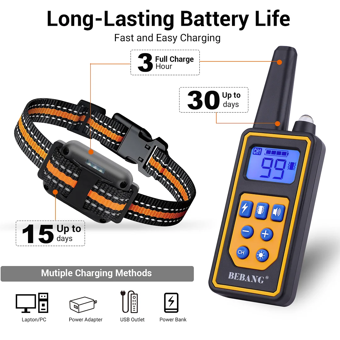 BEBANG Dog Training Collars for 2 Dogs, with Remote 880yards, 3 Modes Beep Vibration Shock, IPX7 Waterproof, LED Light, USB Charging,for Training Small Medium Large Dogs
