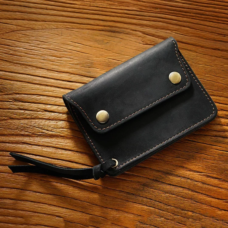 Layer Cowhide Simple Holder Handmade Leather Short Vintage Horse Zipper Purse
