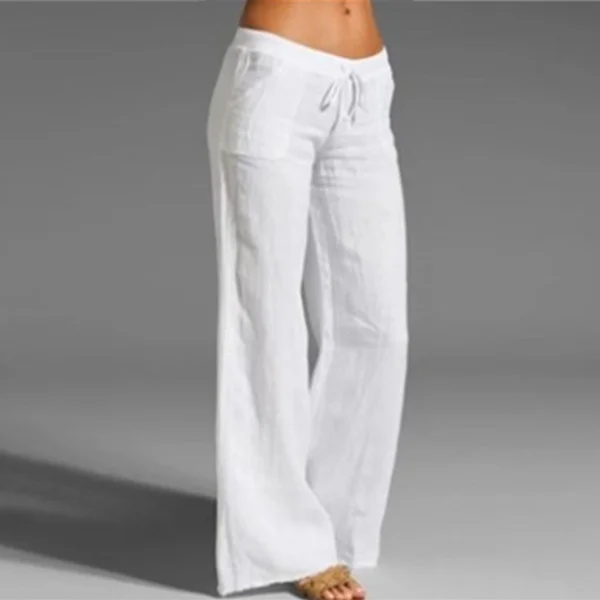 VChics Solid Color High Waist Loose Pocket Wide Leg Casual Pants