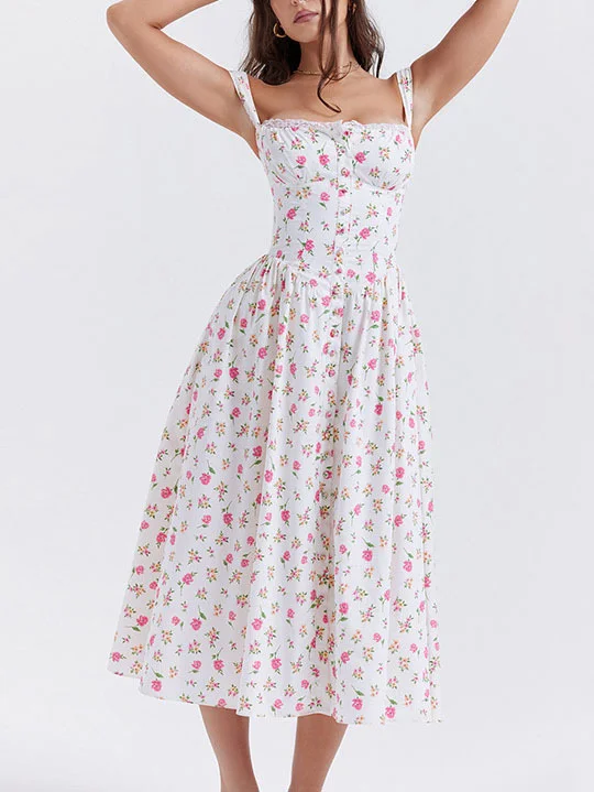 Retro sexy printed tube top sundress