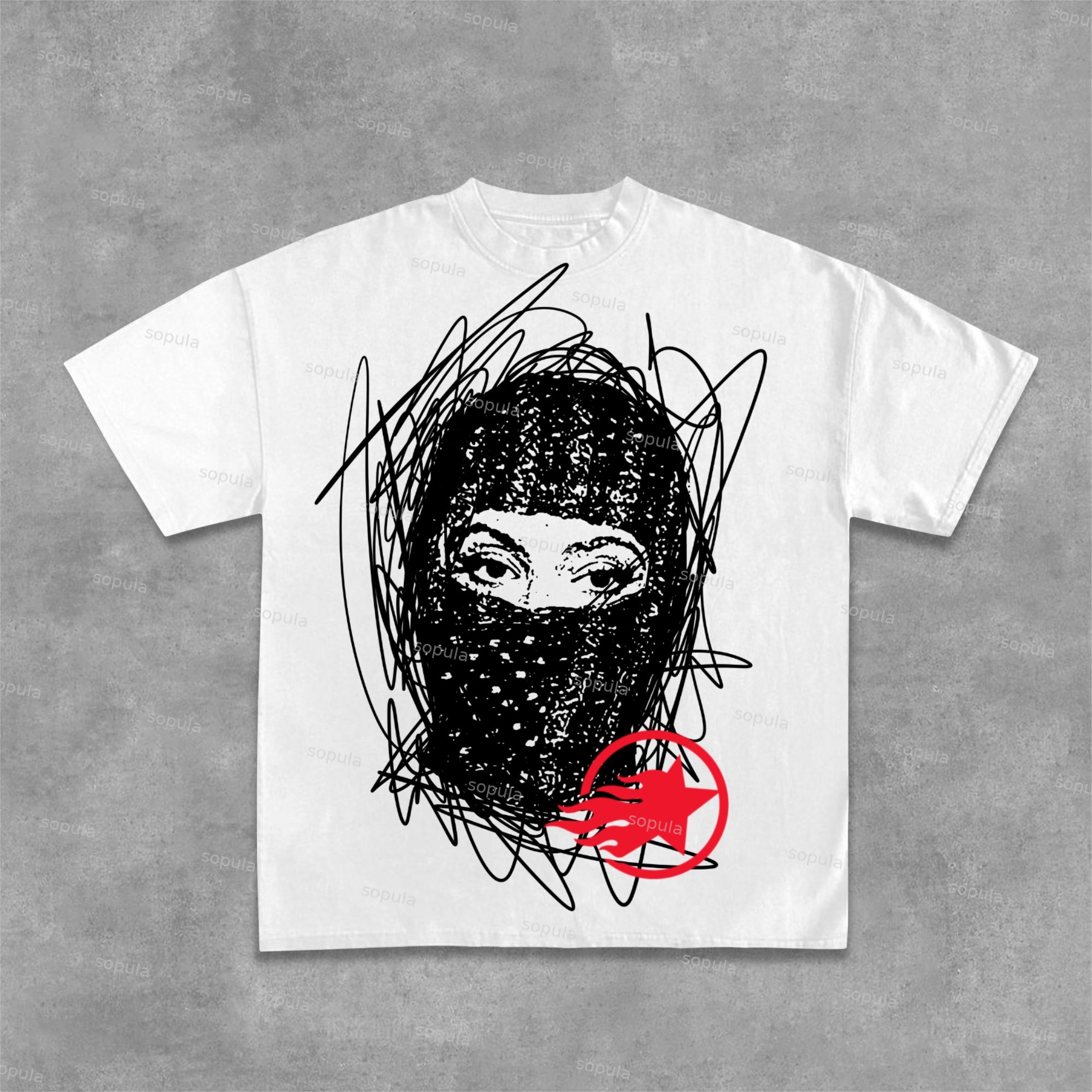 Gang Graffiti Mask Printed Cotton T-Shirt - SOPULA