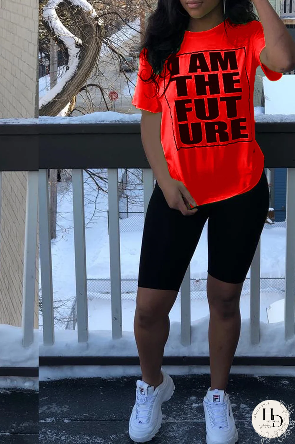 Red O Neck Short Sleeve Print Patchwork Tees & T-shirts