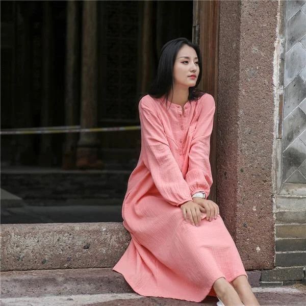 Ladies Solid Color Vintage Dresses Female Plus Size Dress 2020