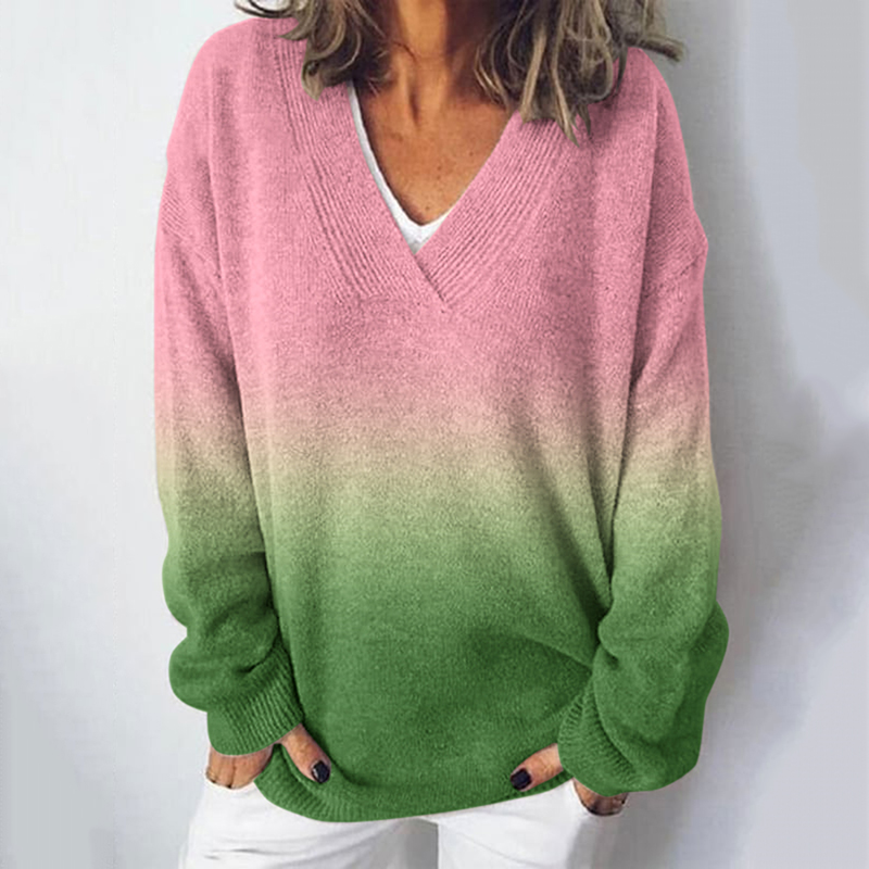 Comstylish Women's Pink Gradient Printed Light Sweater