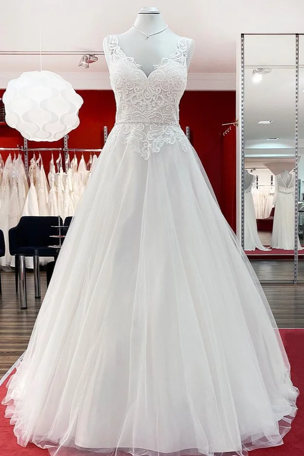 Daisda Elegant Long A-line Tulle Sweetheart Floor-length Wedding Dress With Ruffles 