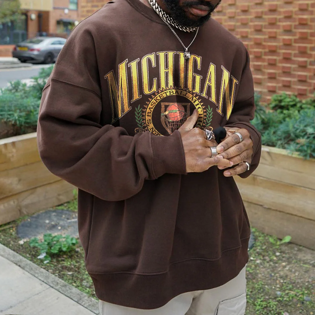 Men's Oversized Vintage Michigan Basketball Casual Sweatshirt
