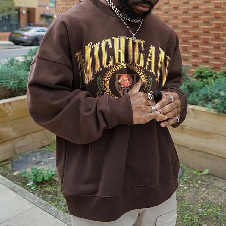 Men's Oversized Vintage Michigan Basketball Casual Sweatshirt