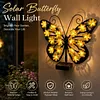 Solar Powered Outdoor Metal Butterfly Wall Lamps IP65 Waterproof Wall-Mounted Garden Butterfly Lights Auto On/Off Outdoor Fence Wall Art Decor Light for Patio Garden Fence Porch Decors