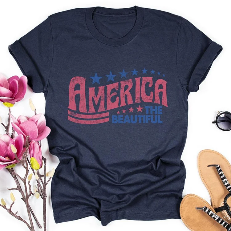 America the Beautiful Round Neck T-shirt-018179