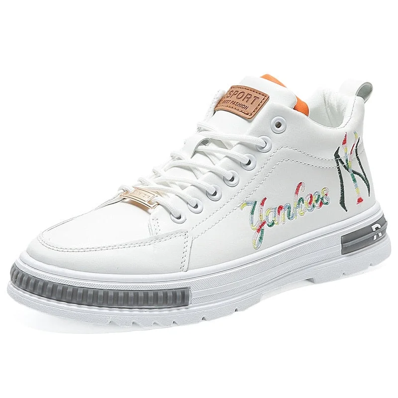 2021 autumn high top men's shoes versatile thick soled fashion casual board shoes men breathable small white shoes  men's shoes