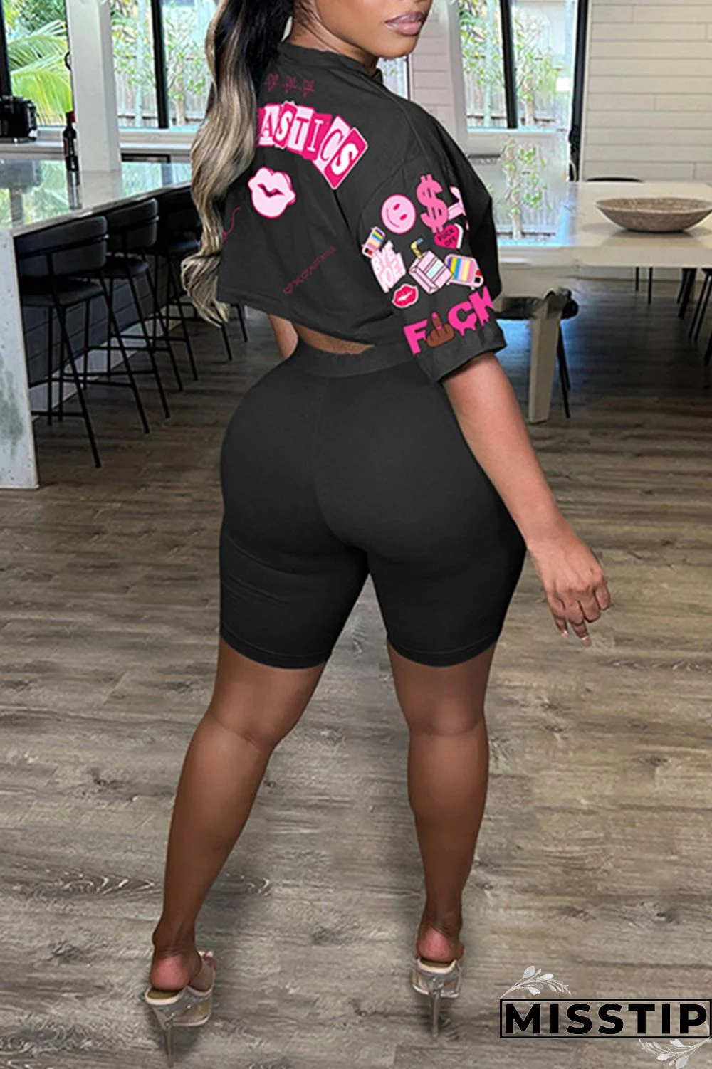 White Casual Print Basic O Neck Half Sleeve Two Pieces