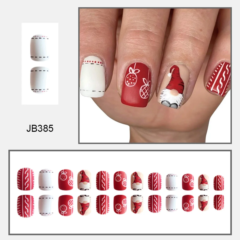 Churchf Churchf Short Square A Candy Santa Claus Christmas Elements Fake Nails Finished Wear A Holiday Nail