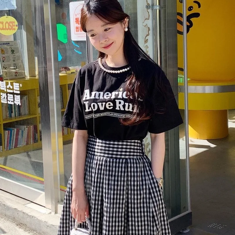 Toloer Toloer Chic Summer French Print Loose Casual Short-Sleeved T-Shirt-Outfit Ideas