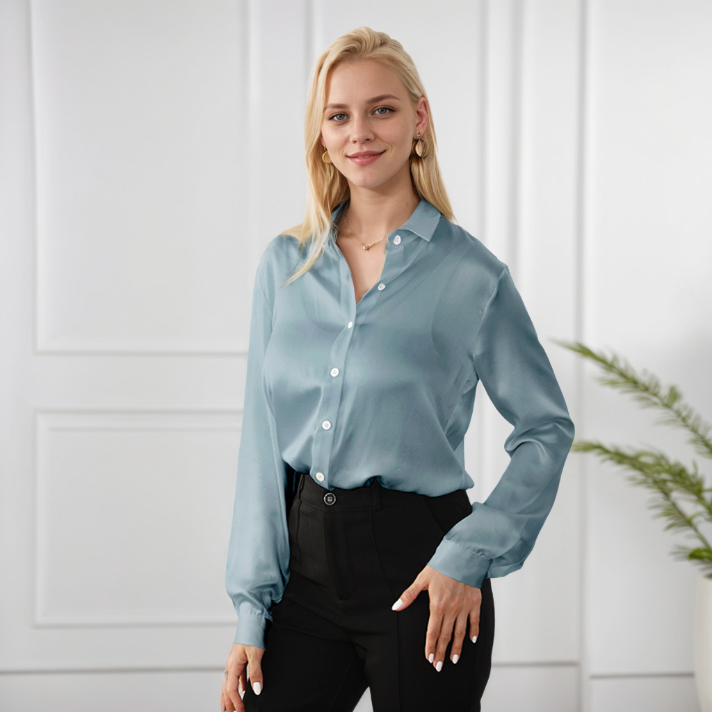 Solid Color Slim-fitting Silk Shirt REAL SILK LIFE