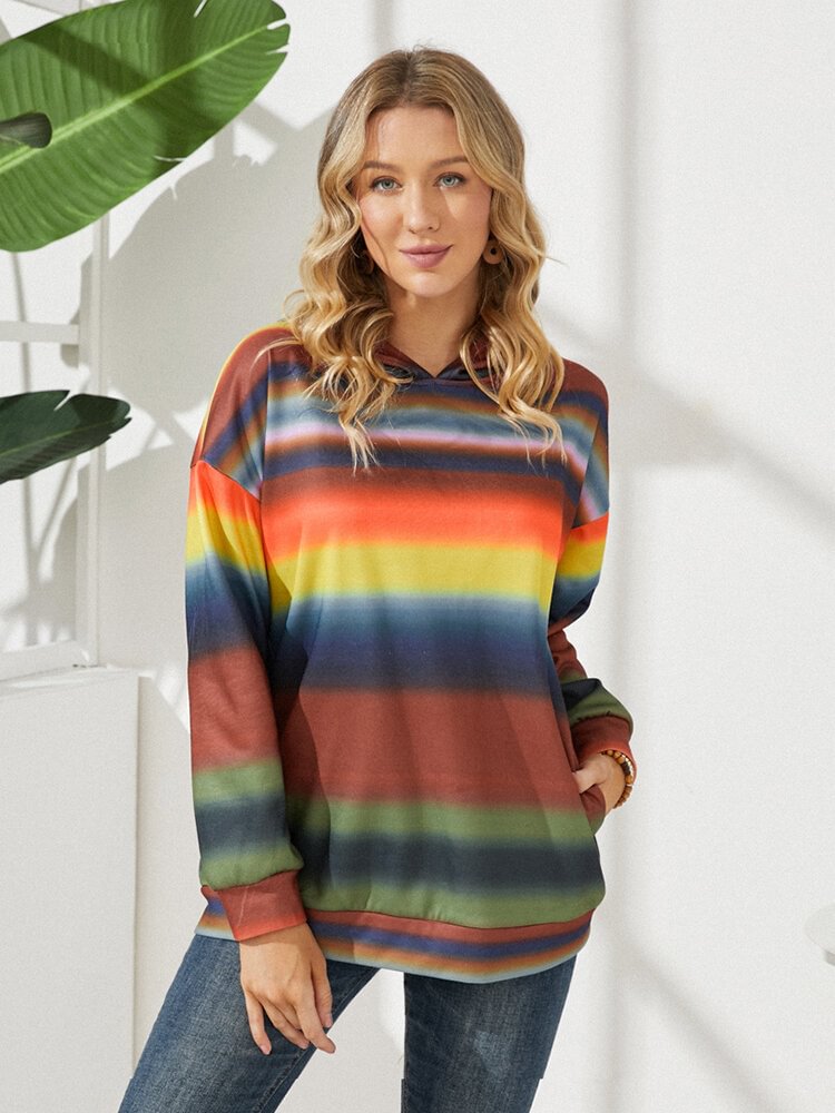 Contrast Color Striped Tie-dyed Long Sleeve Casual Hoodie for Women - Shop Trendy Women's Clothing | LoverChic