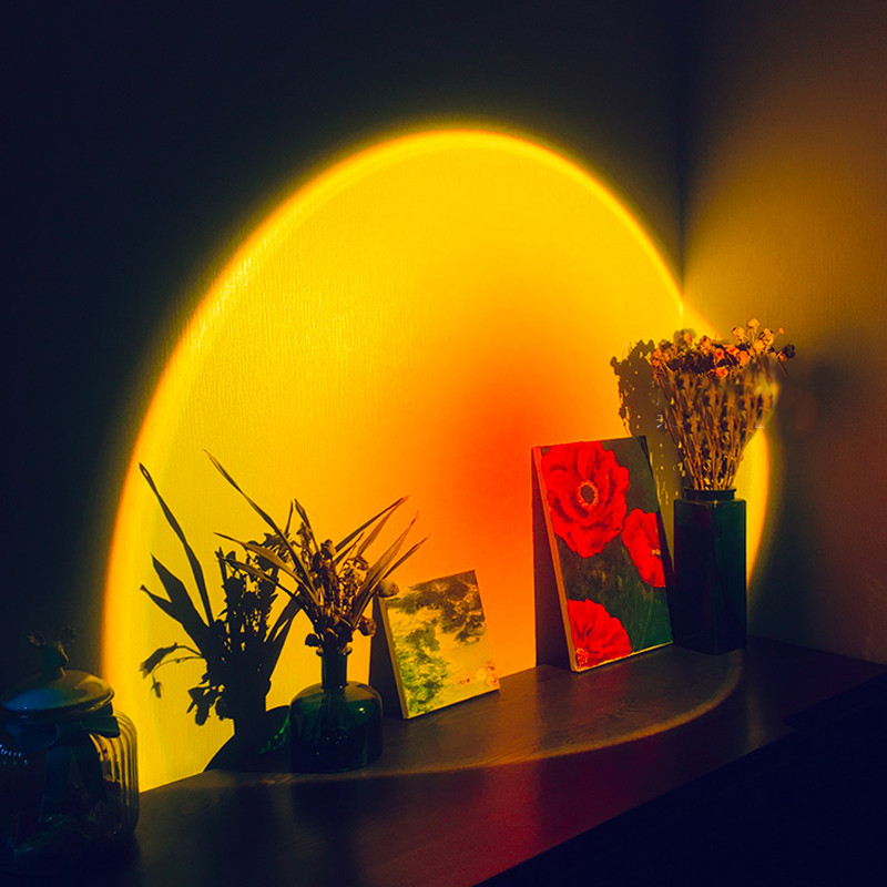 Sunset Projector Lamp Rainbow Atmosphere Led Night Light for Home Bedroom Coffe shop Background Wall Decoration USB Table Lamp、、sdecorshop