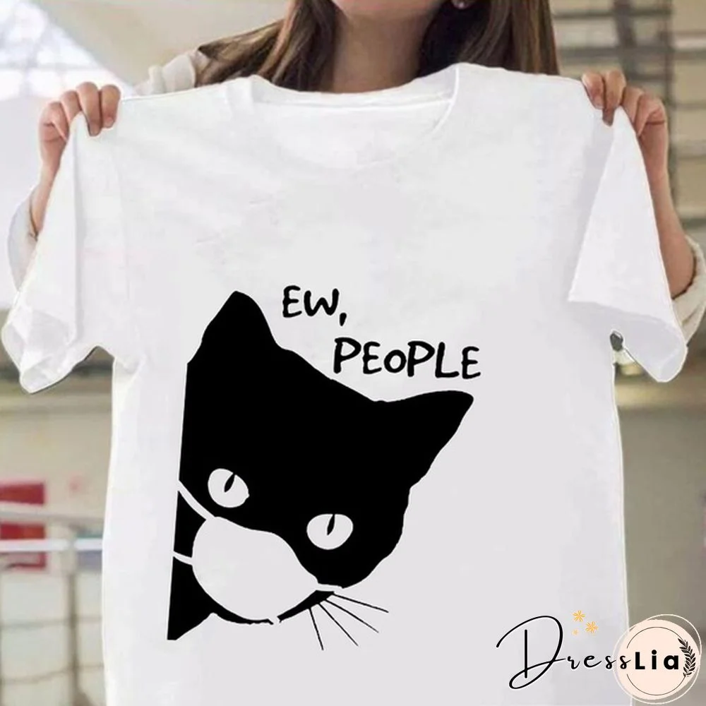 Women Graphic Cat Funny Face Animal Fashion Short Sleeve Spring Summer Cartoon Print Female Clothes Tops Tees Tshirt T-Shirt