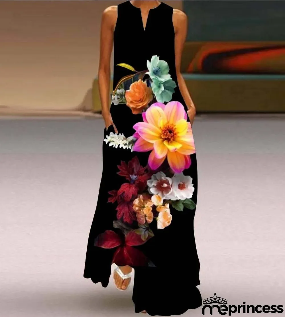 Summer women's sleeveless dress v-neck printed face dress