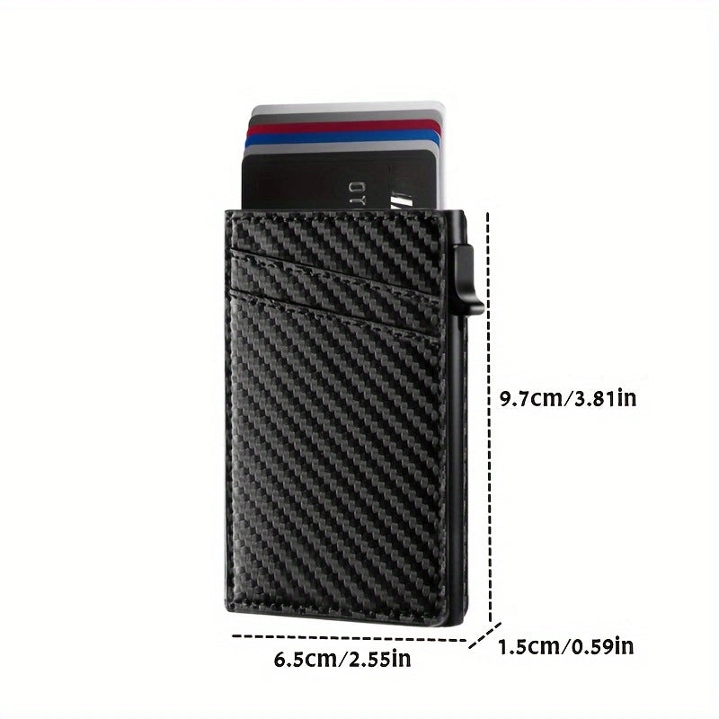 3 Pieces New Carbon Fiber Metal Men’s Wallet Large Capacity Automatic Bullet Card Credit Card Case Leather Aluminum Alloy Card Holder