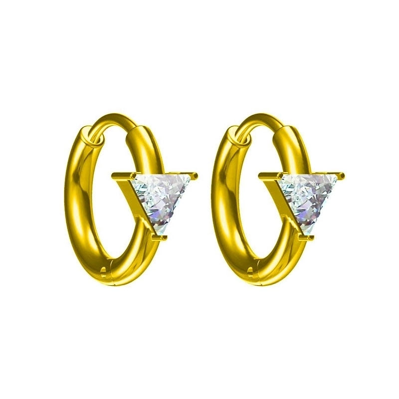1 Pair Nordic Style Basic Classic Style Triangle Inlay Titanium Steel Zircon Hoop Earrings