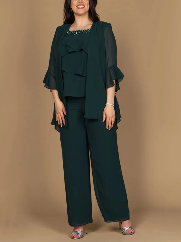 Chiffon temperament camisole cardigan daily ladies three pieces set
