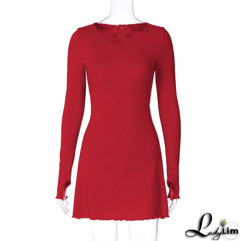 Minimalist Solid Color Dress with Back Lace-Up Waist Control